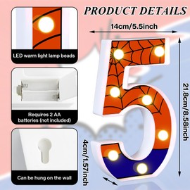 AXBMM 8.5" Spider Light up Numbers Spider Birthday Decorations Happy Birthday Light up Sign Night Light for Spider Decorations Spider Party Favors Spider Birthday Party Supplies (Number 5)