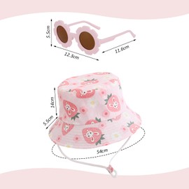 GDFHBD 1 Pink Strawberry Rabbit Pot Hat and 1 Pair of Sunglasses, Adjustable Fisherman Hat, Cute Baby Sunglasses, Sun Protection Supplies.