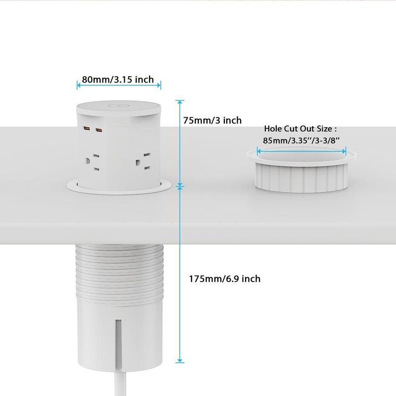 Pop Up Outlet for Countertop 20W USB C Fast Charging