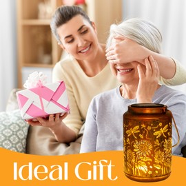 Sunflower Solar Lanterns Outdoor Dragonfly Garden Ornaments Birthday Gifts for Women Mom Grandma Unique，Metal Solar Decoration Outside for Yard, Patio, Backyard, Porch [Energy Class