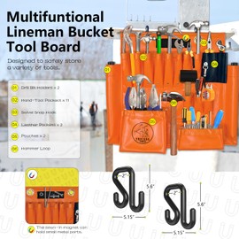 Lineman Tool Board, Aerial Apron w/Magnet, Bucket Truck Tools Organizer with Over 16 Pockets, Tool Organizer for Bucket Trucks and Lineman, Includes Two 2” Bucket Hooks