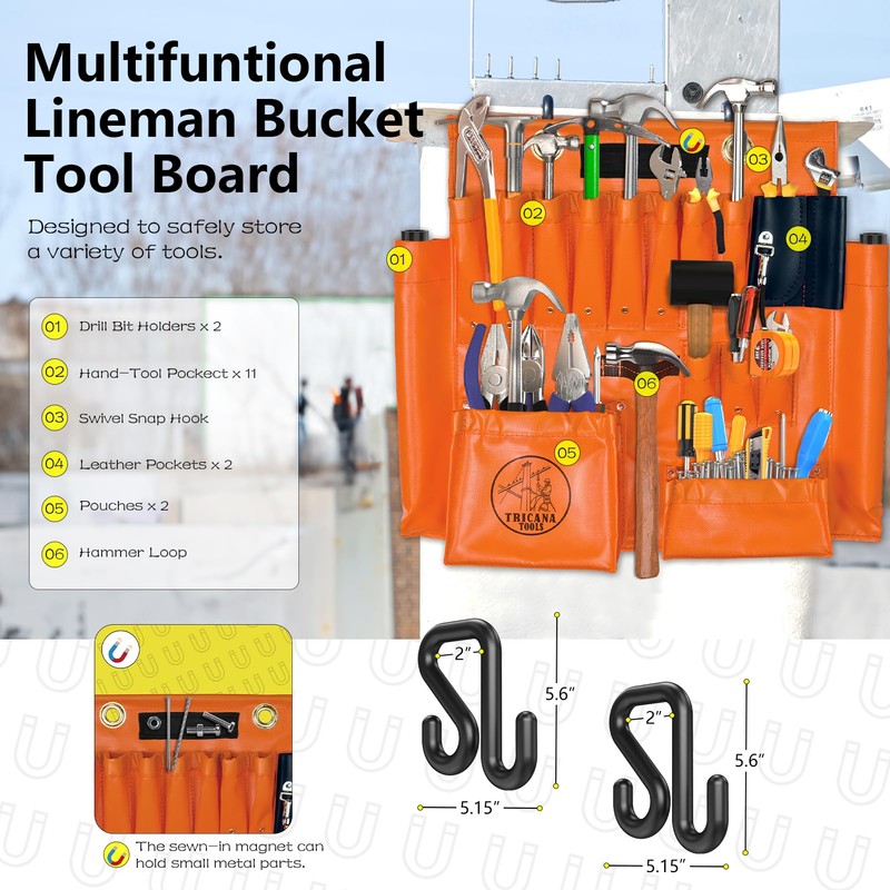 Lineman Tool Board, Aerial Apron w/Magnet, Bucket Truck Tools Organizer