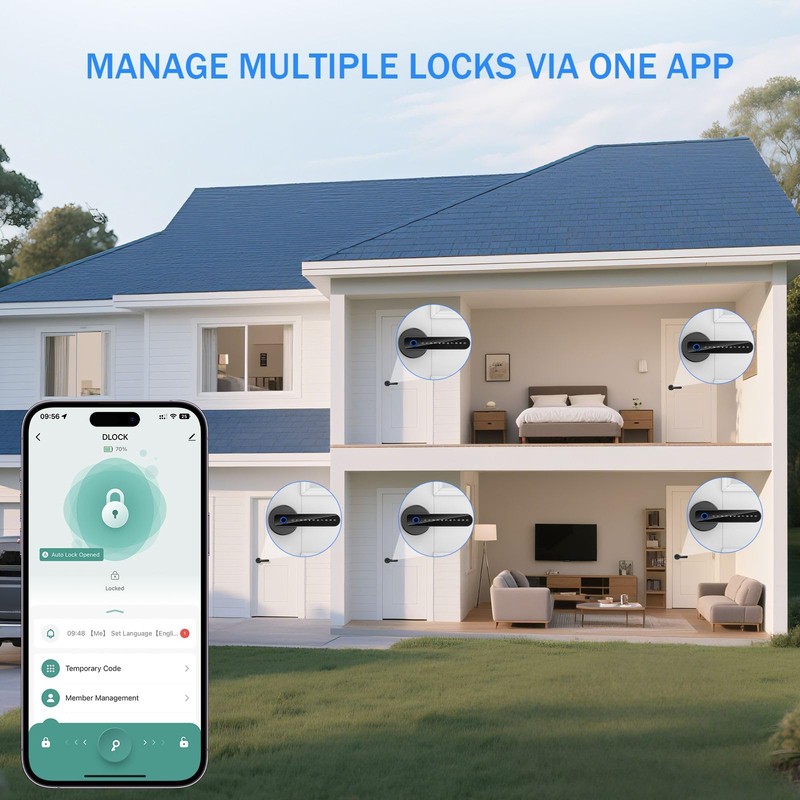 Fingerprint Door Lock - Smart Door Handle with Keypad, Biometric