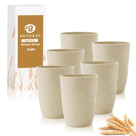 BUSOKIP 12 oz Wheat Straw Cups Set of 6, Alternatives to Plastic Cups Reusable, Unbreakable Drinking Cups, Dishwasher Safe Kids Cups, Small Water Cups for Kitchen (Beige)