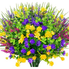 TEMCHY 12 Bundles Artificial Flowers Lifelike No Fade UV Resistant Fake Plastic Flowers Faux Plants for Hanging Planters Outside Porch Window Box Wedding Home Décor - Indoor/Outdoor Use