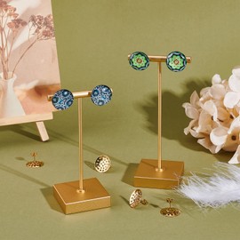 DICOSMETIC Pack of 20 Stainless Steel Stud Earrings Blank Earring Posts with 0.8 mm Pin and 1.5 mm Loop Hole Golden Colour Sieve Base and Earring Backs for Making Jewellery Earrings