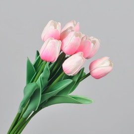 XIZHI Tulips Artificial Flowers Tulips Fake Flowers Real Touch Latex Tulips Faux Flowers Bouquet for Wedding Party Arrangements Home Decor and Baby Shower Centerpieces (10, Pink)