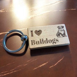 Ashton and Finch I Love Bulldogs Keyring – Wooden Dog Key Ring – Ideal for Bulldog Lovers