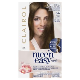 Clairol Nice'n Easy Repair Permanent Hair Colour, 6A Light Ash Brown, Strengthening, Natural Looking Hair Colour