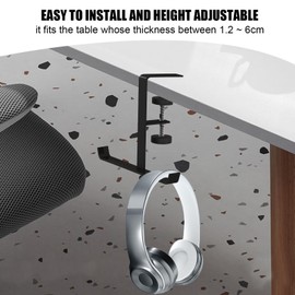 Desk Mount Bag Holder, Desk Mount Headphones Holder, Space-Saving Fit Adjustable & Rotating Arm Clamp Desk Bag Hook for Table Desk, Under Counter