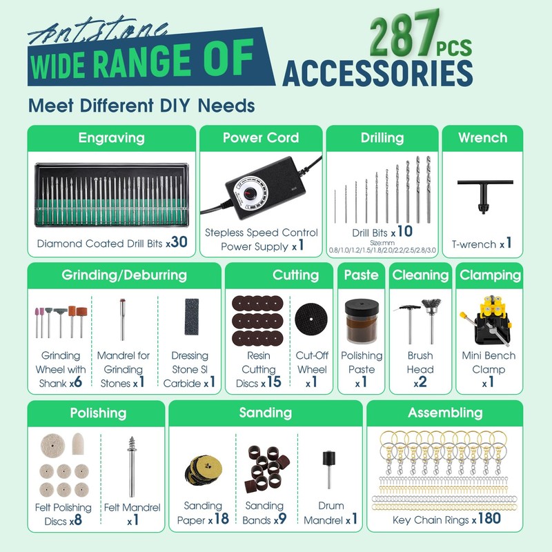 Antstone Electric Resin Polishing Kit Resin Drill with 287 Accessories