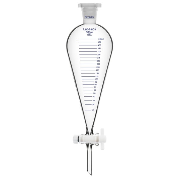 Labasics Graduated Separatory Funnel, 500 ml Heavy Wall Borosilicate Glass
