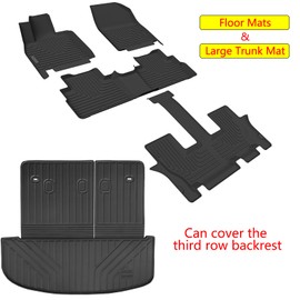 ASINRI Floor Liners & Cargo Liners for 2020-2024 2025 Kia Telluride 7&8 Seats with Backrest Protection,TPE All Weather Protection 3 Rows Car Floor Mats with Trunk Mat Covering The backrest
