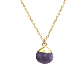 Gempires Natural Purple Lepidolite Necklace, Pear Pendant, Necklace for Women, Crystal Jewelry, Gift For Her, 16+2 inch Adjustable 14k Yellow Gold Plated Chain