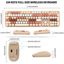 FD Wireless Keyboard and Mouse | Cute Colorful Keyboard and Mouse with 2.4GHz Cordless Retro Typewriter Keyboard | Auto-Sleep | USB Receiver for Windows PC/Laptop - Creamy Colorful