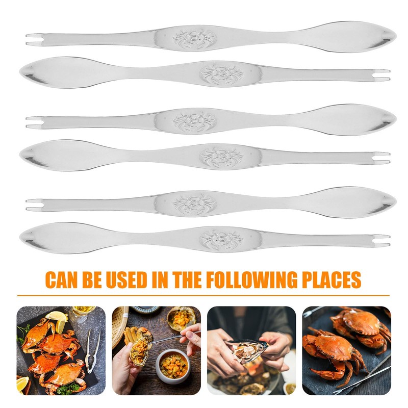 HEMOTON 6 Pack Seafood Forks Picks Stainless Steel Seafood Crab