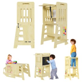 NurtureTots 4in1 Foldable Toddler Tower - Collapsible Toddler with Sensory Toys - Montessori Step Stool That Turns Into A Table, Baby Learning Standing Step for Sink