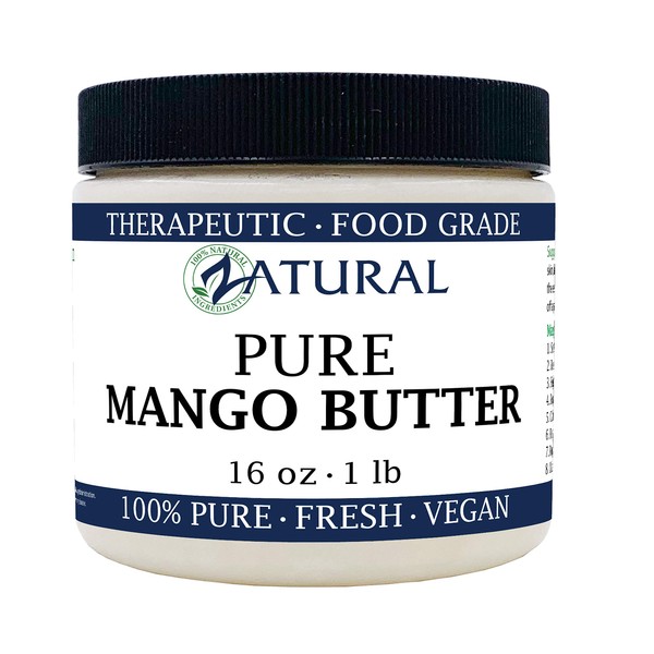 Pure Organic Mango Butter-2 Sizes Available-Food Grade & Cosmetic Grade, Organic, Pure, Clean, Naked, (16 Ounce)