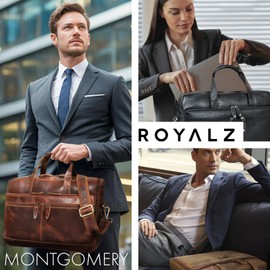ROYALZ 'Montgomery' Business Umhängetasche Leder Herren & Damen Gross - Echtleder Laptoptasche 15.6 Zoll - Vintage Aktentasche mit Trolleyfunktion - Bürotasche Organizer, Farbe:Schwarz