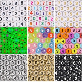 900 cuentas de números para pulseras, 9 colores, números del 0 al 9, para hacer joyas DIY, pulseras, collares, llaveros y manualidades, 7 x 4 mm (9 colores)