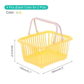 PATIKIL 4PCS Mini Shopping Basket, Small Plastic Basket Mini Storage Basket Grocery Tiny with Handles Organizer Filtered Water for Organizing Toys Eggs Fruits Snacks,Yellow Green