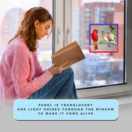 Sunlight Art Cardinal and Bluebird Suncatcher 11" x 11" Window Panel, Sunlit Splendor of Colorful Birds for Windows, Similar to Stained Glass Art