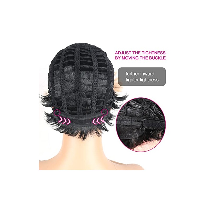 LEOSA Pelucas de Corte Pixie con Flequillo para Mujeres Negras,
