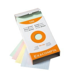 Exacompta - Ref 13851X - Bristol Lined Record Cards (Pack of 100) - 75 x 125mm in Size, 205gsm Card, Compatible with Printers - Suitable for Exam Revision & Notes - Assorted Colours