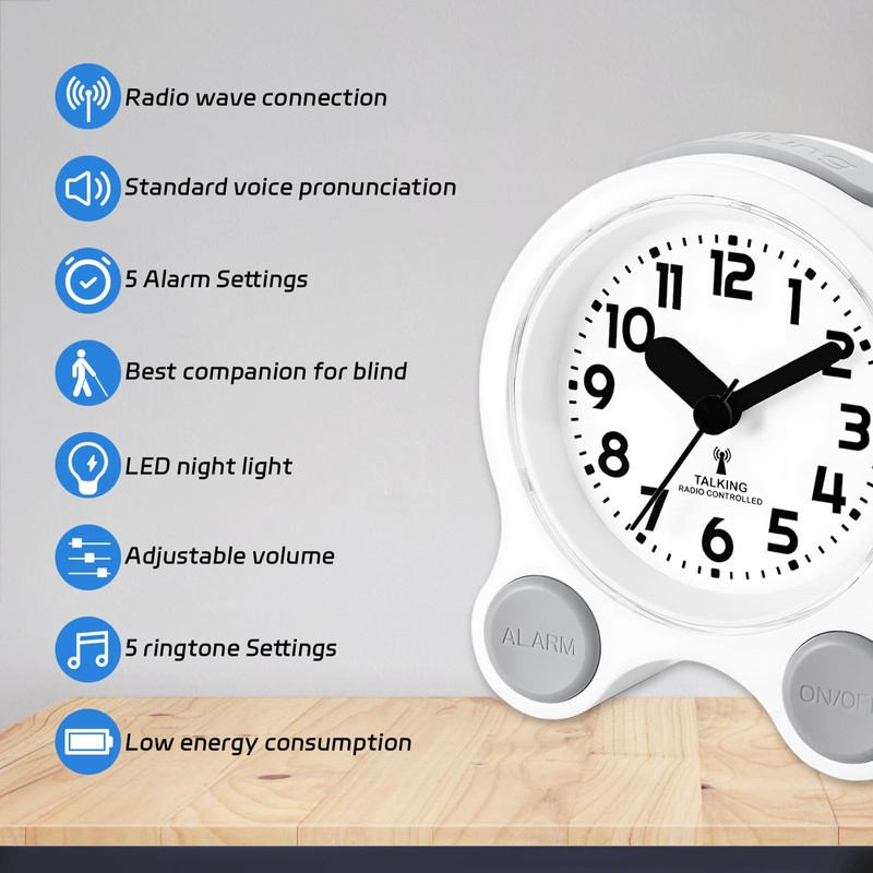 RUNCAR Atomic Talking Clock 5 Sets of Separate Alarms English