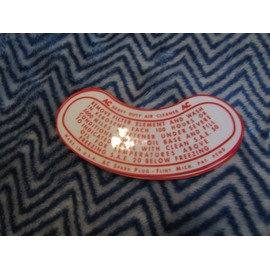 1949 1950 1951 1952 1953 1954 CHEVY OIL BATH AIR CLEANER BASE SERVICE DECAL