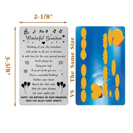 Fetiger Grandson 13th Birthday Card, Happy 13th Birthday Grandson, Grandson 13th Birthday Gifts, Engraved Metal Card for Grandson 13 Year Old Birthday