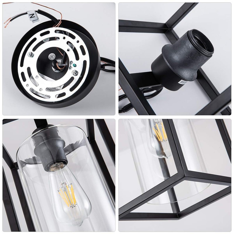 MAYNA 1-Light Farmhouse Pendant Light, Black Metal Cage Light Fixtures