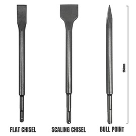 NORTOOLS 3 PCS 40Cr SDS-Plus Chisels Set Point (250mm)/ Flat (20x250mm)/ Spade (40x250mm) for Masonry Brick Wall Granite