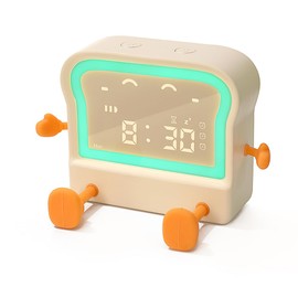 ipalmay 4 in 1 Alarm Clock for Kids, Beige Toast Digital Wake-up Alarm Clock, Cute Bedside Night Light, Count Up/Down Timer, USB-C Rechargeable Auto-Off Lamp Bedroom Clock for Kids Teens Birthday