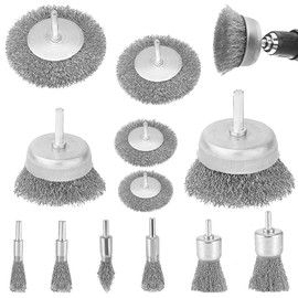 Wire Brush Set, 12 Pieces Steel Wire, Brass-Plated, Carbon Steel Wire Brush, Drill for Drill, Grinding Brushes, Deburring