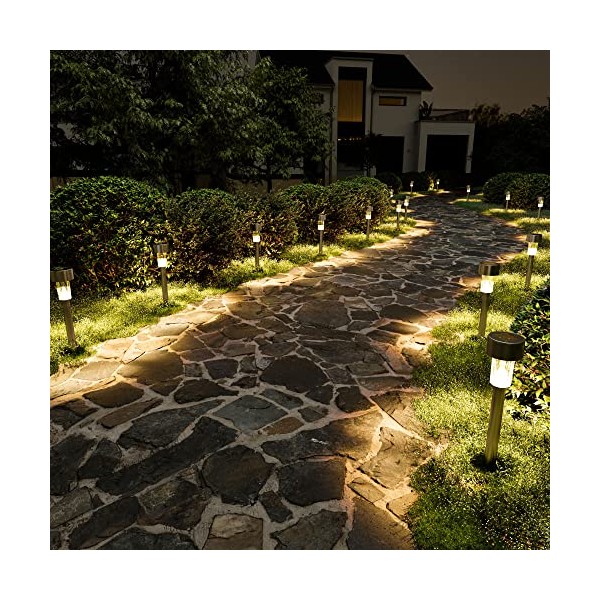 SOLPEX 16 Pack Solar Outdoor Lights Pathway, Stainless Steel Solar Lights Outdoor Waterproof,LED Landscape Lighting Solar Walkway Lights for Landscape/Patio/Lawn/Yard/Driveway-Warm White