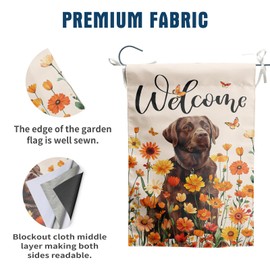 Brown Labrador Fall Garden Flag 12x18 Inch, Autumn Orange Yellow Flowers Wrinkle-Free Double Sided Vertical Linen Banner for Outdoor Dog House Backyard Party Home Decor