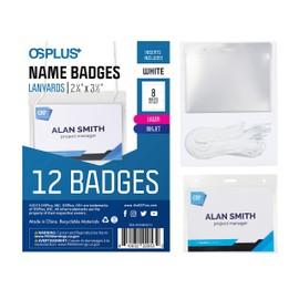 OS Plus Hanging Lanyard Name Badges, Top-Loading, Precut, 2 1/4 X 3 1/2, 12 Pack