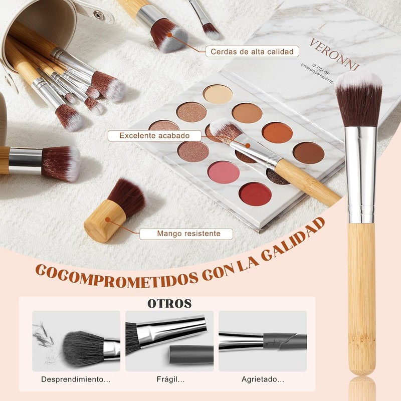 11 PCS Set de Brochas para Maquillaje Bambu