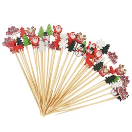100PCS Christmas Cocktail Picks 4.7 Inch Bamboo Cocktail Sticks Decorative Toothpicick for Sandwich, Cocktail, Appetizer, Fruits Holiday Party Food Fruit Decoration
