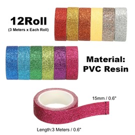 PATIKIL 12 Roll 9..8ftx0.6inch Glitter Washi Tape, Total 118ft Colored Masking Tape Adhesive Decorative Stickers for DIY Craft Art Gift Wrapping Journal Scrapbook Planner, Multicolor