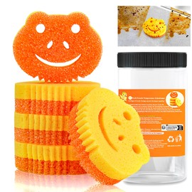 Pack of 5 Temperature Dishwashing Sponge, Double-Sided Scourer, Kitchen Sponges, Cleaning Sponge with Container, Non-Scratching Dirt Eraser, Cleaning Sponge for Kitchen, Tableware, Oven