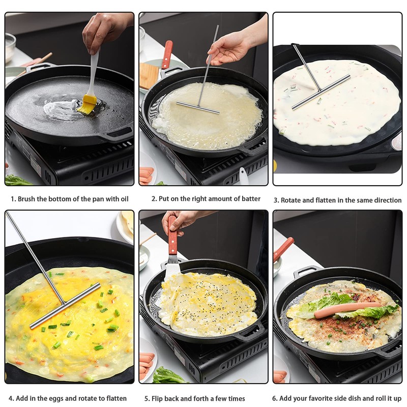 Echaprey Professional T Shape Stainless Steel Crepe Maker Batter Spreader
