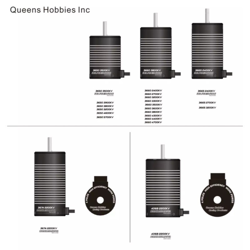Queens Hobbies 3665 3400KV 1/10 Brushless Motor 5MM For Traxxas