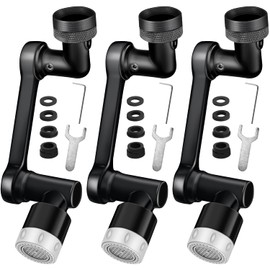 SELORSS 1080° Swivel Tap Aerator, Faucet Aerator Swivel, Solid Brass Rotatable Faucet Extender, Universal Splash Filter Faucet with 2 Water Outlet Modes Water Saving for Kitchen Bathroom-Black (3 PCS)