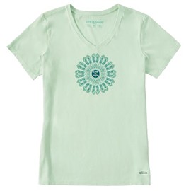 Life is Good Women's Crusher Tee, Short Sleeve Cotton Graphic T-Shirts, Flip Flop Mandala, Sage Green