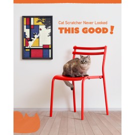 Decorative Wall Art Cat Scratcher for Vertical Scratching, 14"x20" Framed Sisal Scratch Pad Mat with Renter-Friendly No-Drill Wall Mounted Setup, Durable Alternative to Cardboard (Mondrian's Cat)