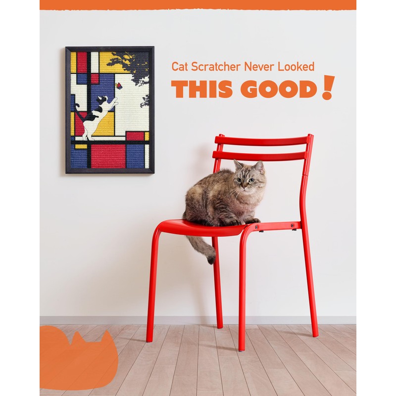 Decorative Wall Art Cat Scratcher for Vertical Scratching, 14"x20" Framed
