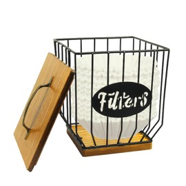 Porssaut Coffee Filter Storage with Lid, Coffee Pod Holder with Lid Square Coffee Filter Dispenser Large Capacity Metal Black Coffee Filter Storage Basket for Counter