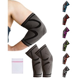 360 RELIEF Elbow Support for Men, Women, Kids, 2 Pack Compression Elbow Sleeve for Tennis, Golfers Elbow, Sports, Fitness, Gym, Weightlifting, Medium, Black + Laundry Bag